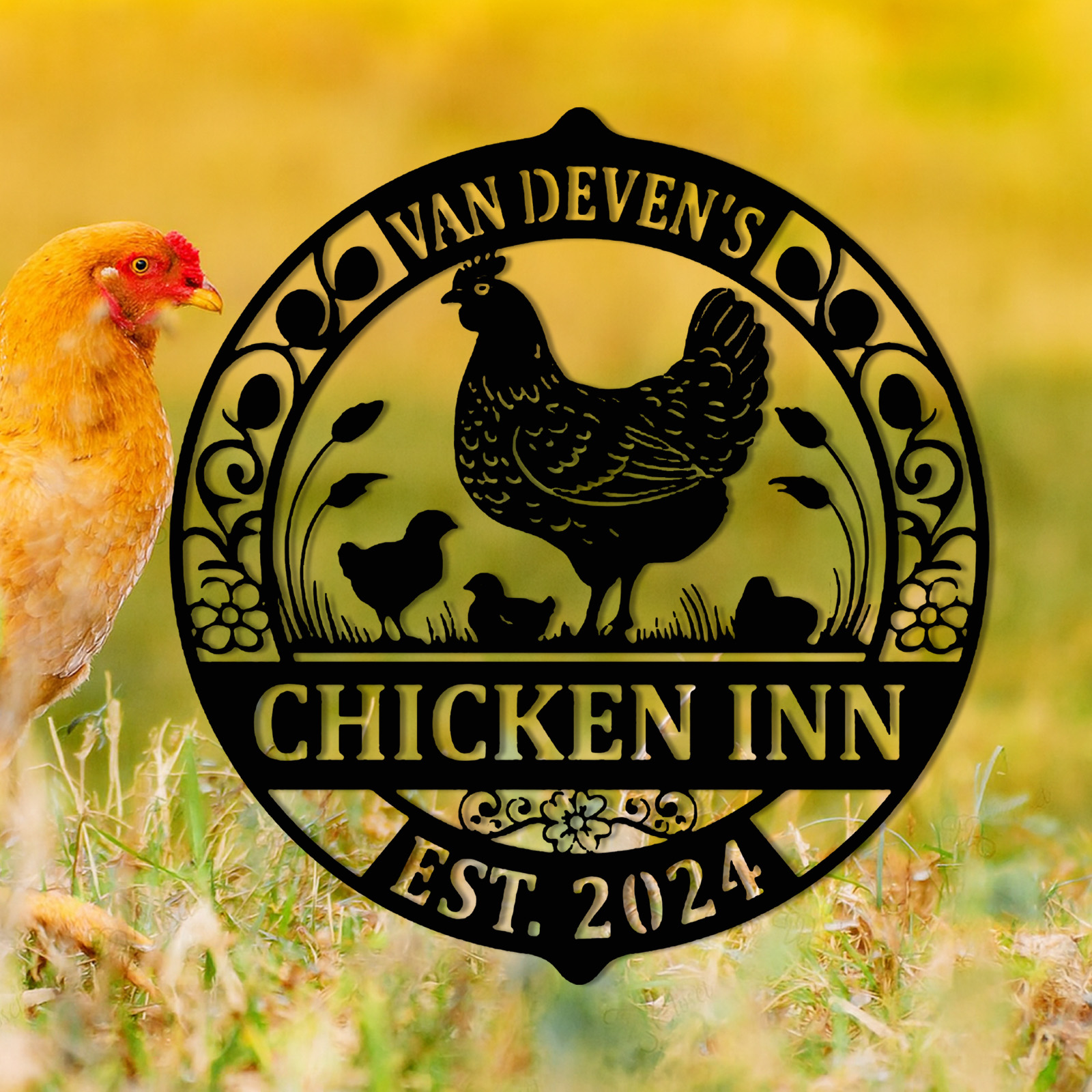 Custom Chicken Coop Metal Sign, Personalized Hen House Farm Sign, Outdoor Farmhouse Metal Wall Decor