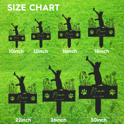 Personalized Metal Cat Stake, Cat Memorial Stake with Flowers, Custom Cat Cemetery Stake