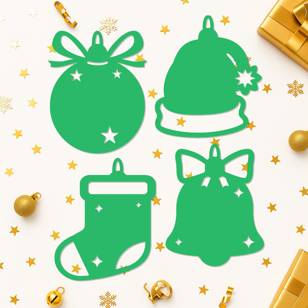 Commemorative Christmas Ornament Monogram, Personalized Metal Ornament Set with Custom Names (4 Pack)