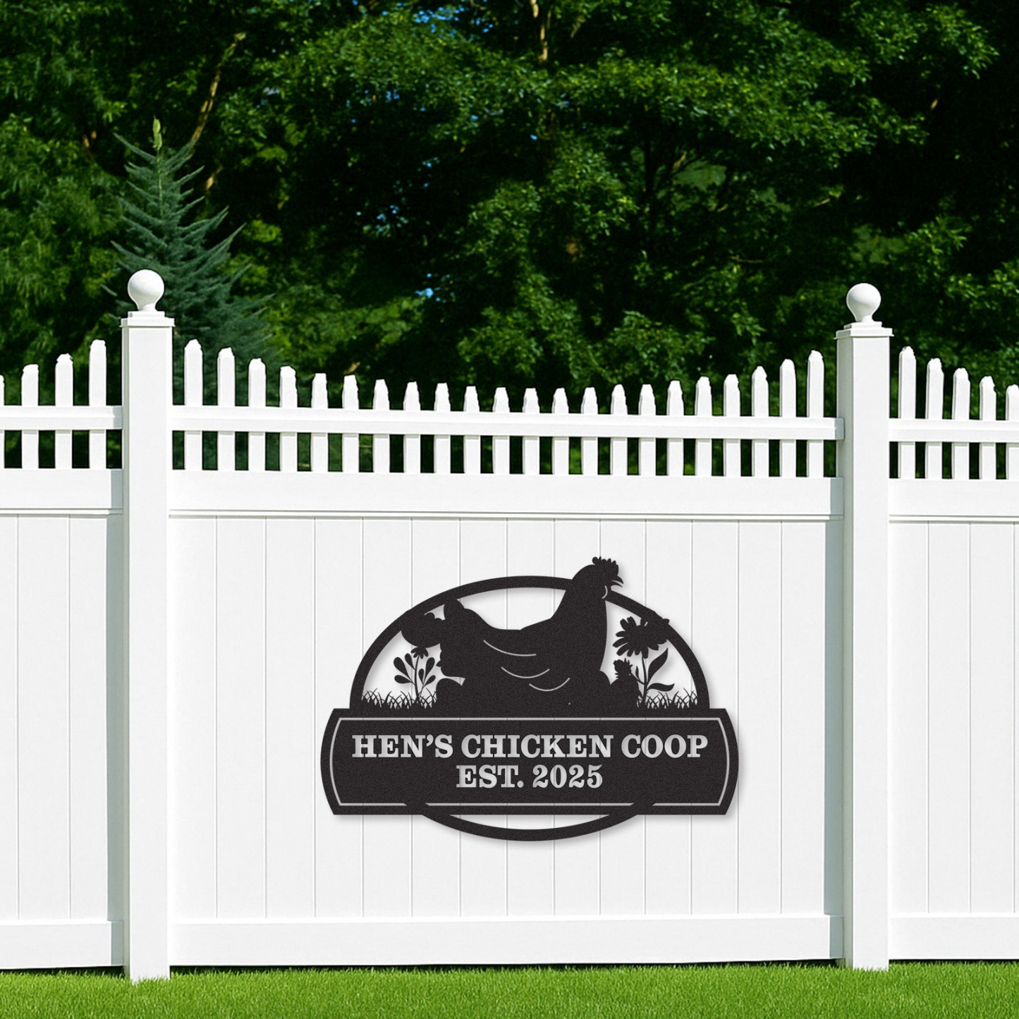Custom Chicken Coop Metal Sign with Hen Design, Personalized Outdoor Farm Decor with Name and Est. Year