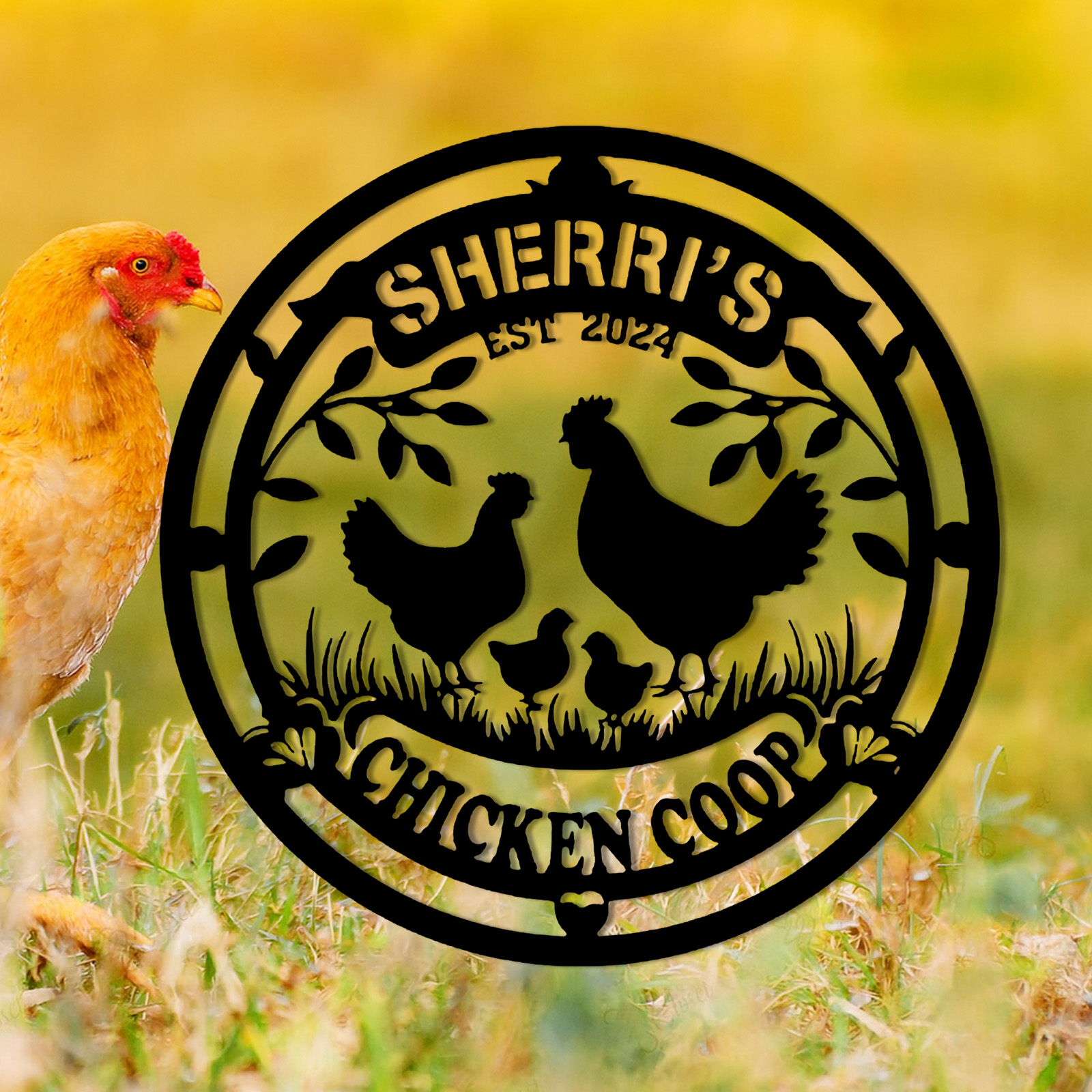 Custom Chicken Coop Metal Sign, Personalized Hen House Farm Sign, Outdoor Farmhouse Metal Wall Decor