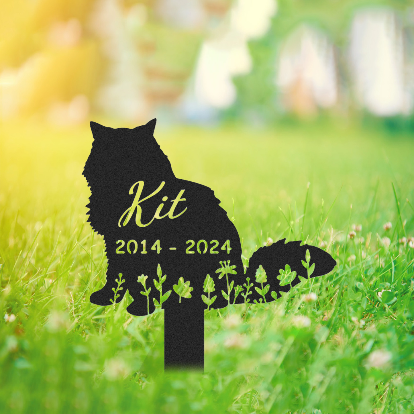 Personalized Metal Cat Grave Marker,Cat Memorial Stake with Flowers,Custom Cat Cemetery Stake