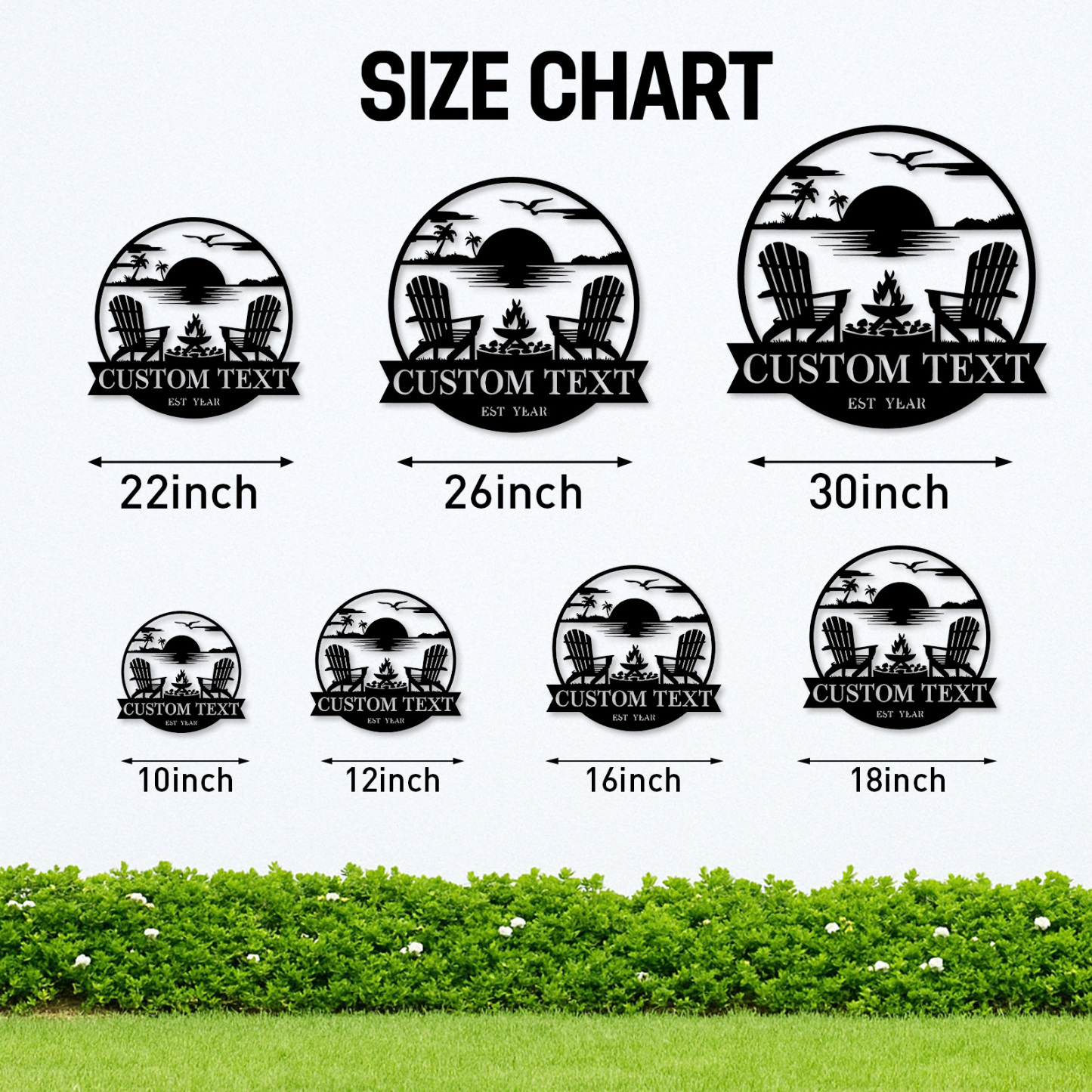 Custom Beach Metal Sign, Personalized Sunset Campfire Wall Art for Backyard, Lake House or Coastal Outdoor Decor