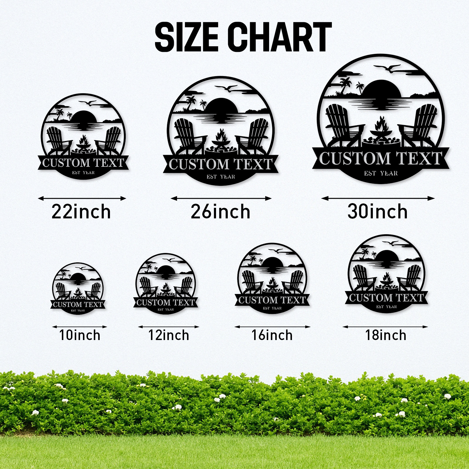 Custom Beach Metal Sign, Personalized Sunset Campfire Wall Art for Backyard, Lake House or Coastal Outdoor Decor