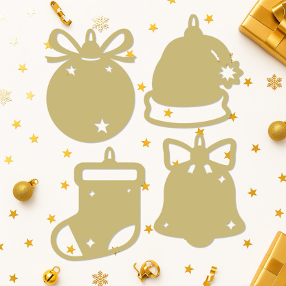 Commemorative Christmas Ornament Monogram, Personalized Metal Ornament Set with Custom Names (4 Pack)