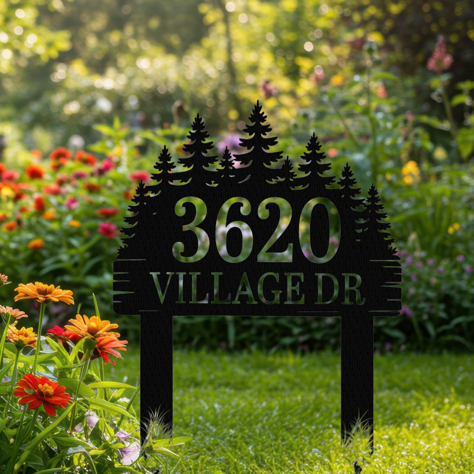 Custom Metal Address Sign,House Number Metal Decor,Metal House Number Sign,Pine Trees House Number Sign