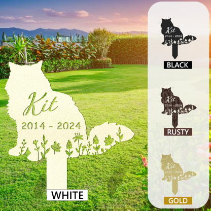 Personalized Metal Cat Grave Marker,Cat Memorial Stake with Flowers,Custom Cat Cemetery Stake