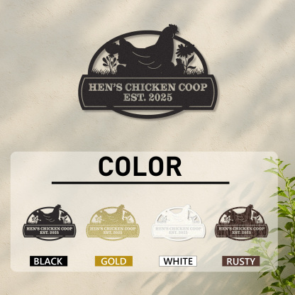 Custom Chicken Coop Metal Sign with Hen Design, Personalized Outdoor Farm Decor with Name and Est. Year