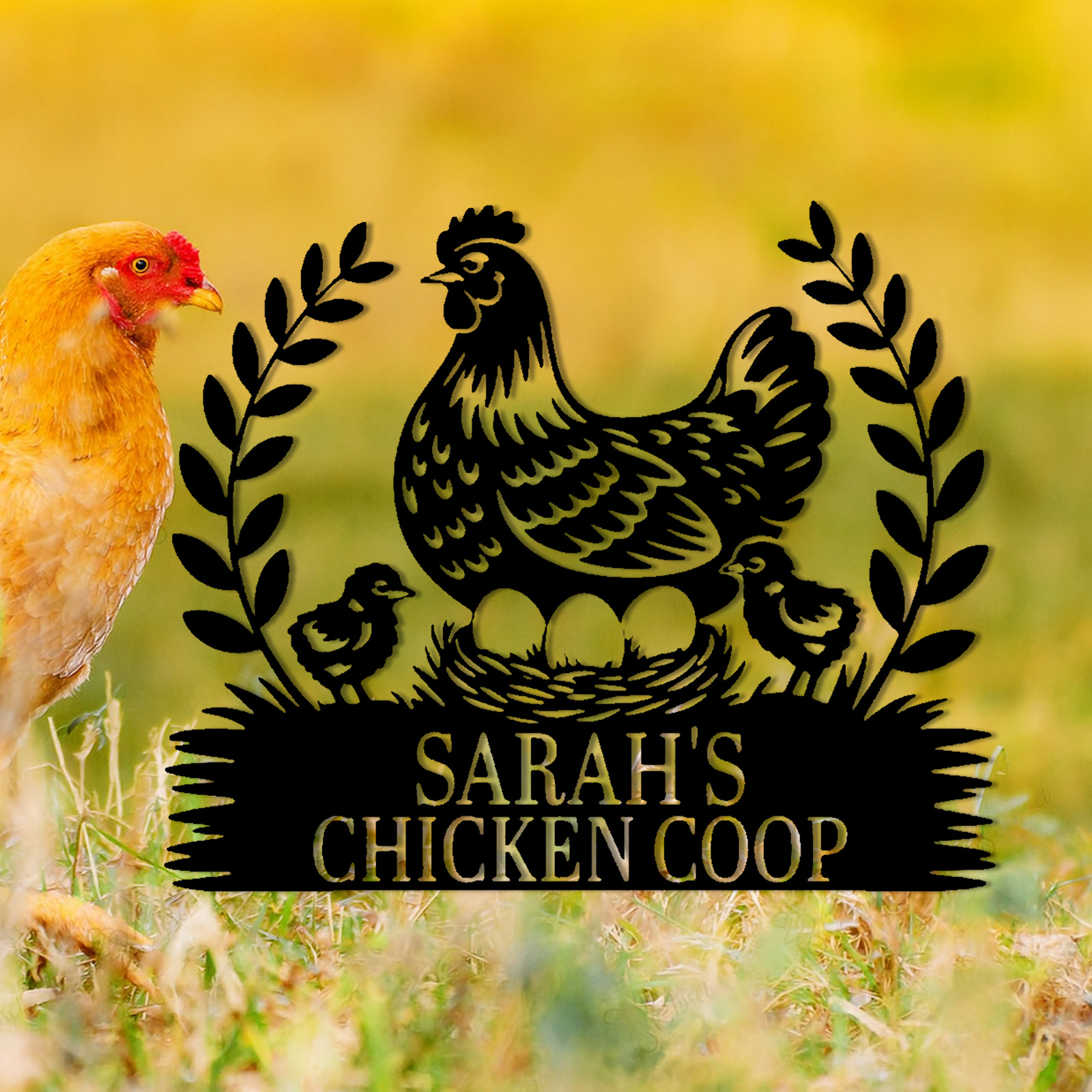 Custom Chicken Coop Metal Sign, Personalized Hen House Farm Sign, Outdoor Farmhouse Metal Wall Decor