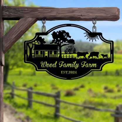 Personalized Farm Metal Sign with Tractor and Cattle Scene, Custom Family Ranch Entrance Sign, Rustic Barn Decor, Established Year Gift for Farmers