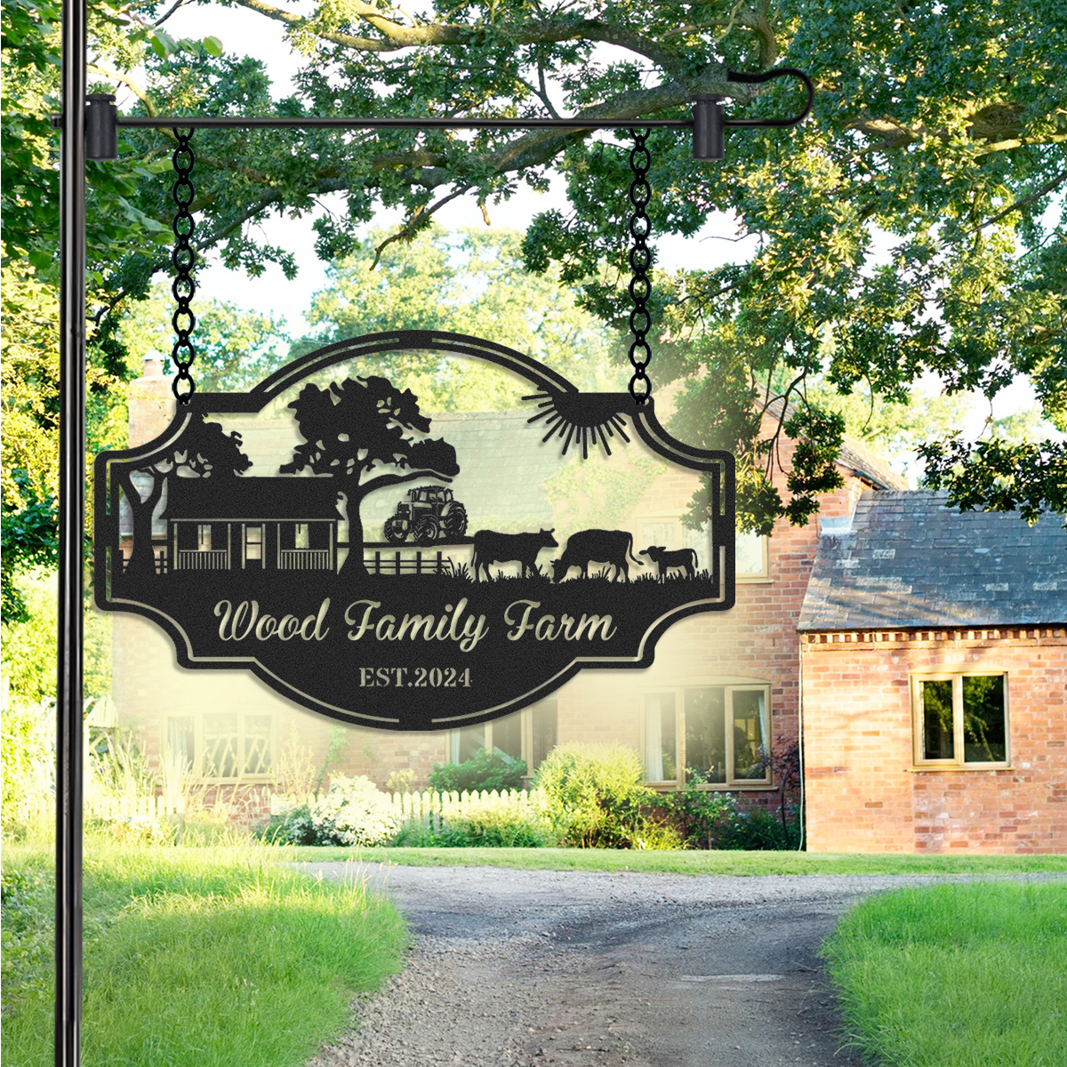 Personalized Farm Metal Sign with Tractor and Cattle Scene, Custom Family Ranch Entrance Sign, Rustic Barn Decor, Established Year Gift for Farmers