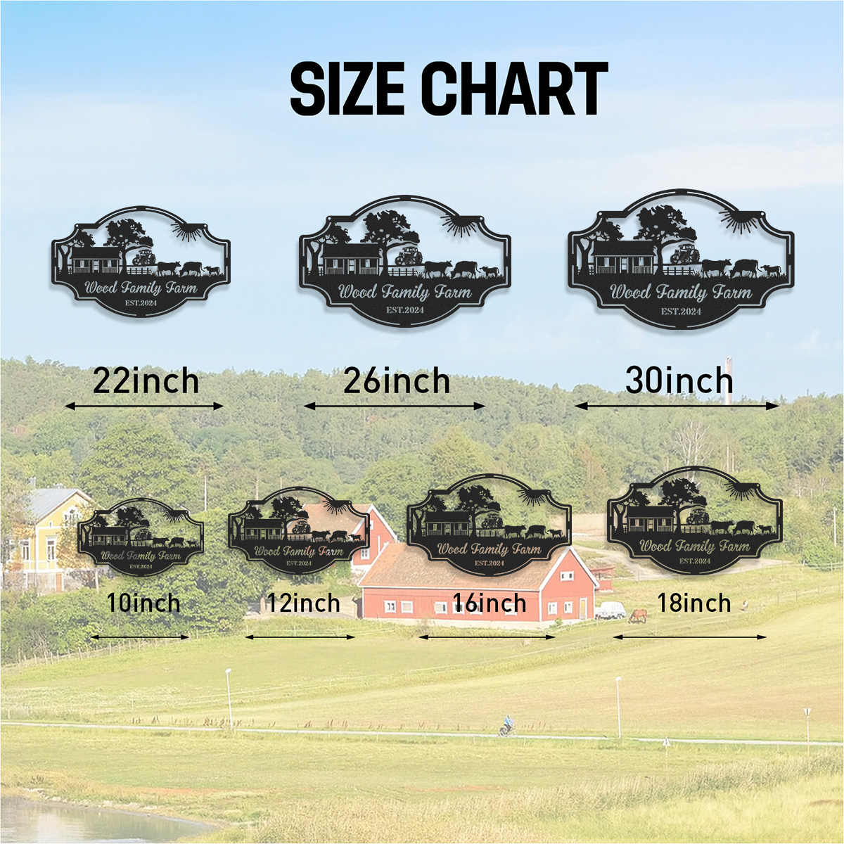 Personalized Farm Metal Sign with Tractor and Cattle Scene, Custom Family Ranch Entrance Sign, Rustic Barn Decor, Established Year Gift for Farmers