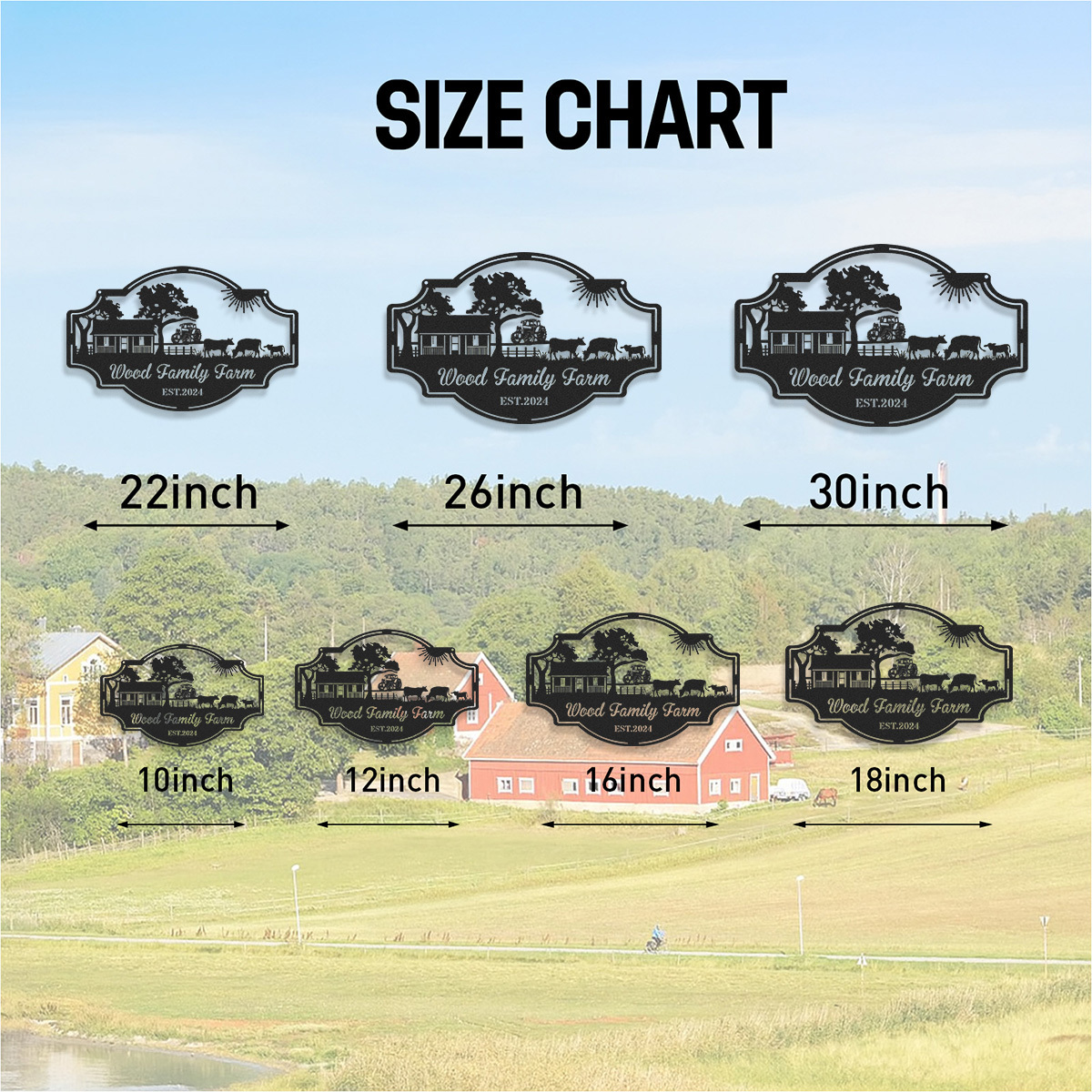 Personalized Farm Metal Sign with Tractor and Cattle Scene, Custom Family Ranch Entrance Sign, Rustic Barn Decor, Established Year Gift for Farmers