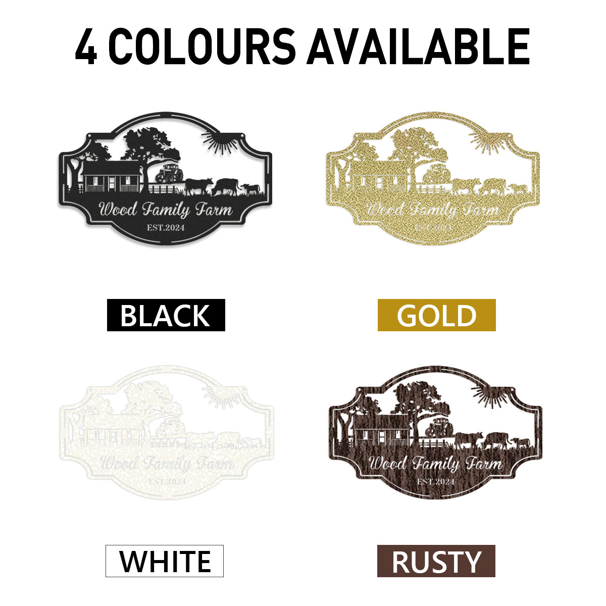 Personalized Farm Metal Sign with Tractor and Cattle Scene, Custom Family Ranch Entrance Sign, Rustic Barn Decor, Established Year Gift for Farmers