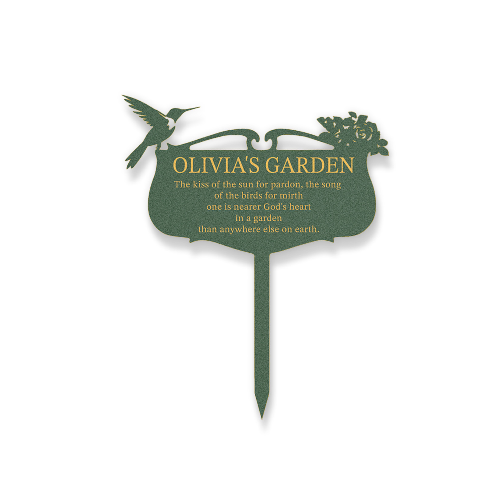 Personalized Garden Sign with Quote and Hummingbird, Custom Metal Garden Plaque, Elegant Floral Yard Stake, Garden Memorial Sign for Outdoor Decor