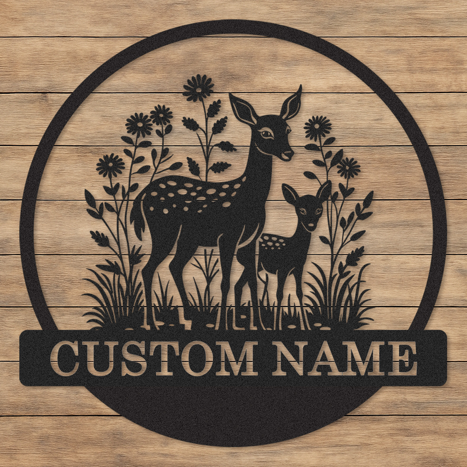 Woodland Deer Metal Sign Custom Name Garden Decor Gift for Moms or Animal Lovers