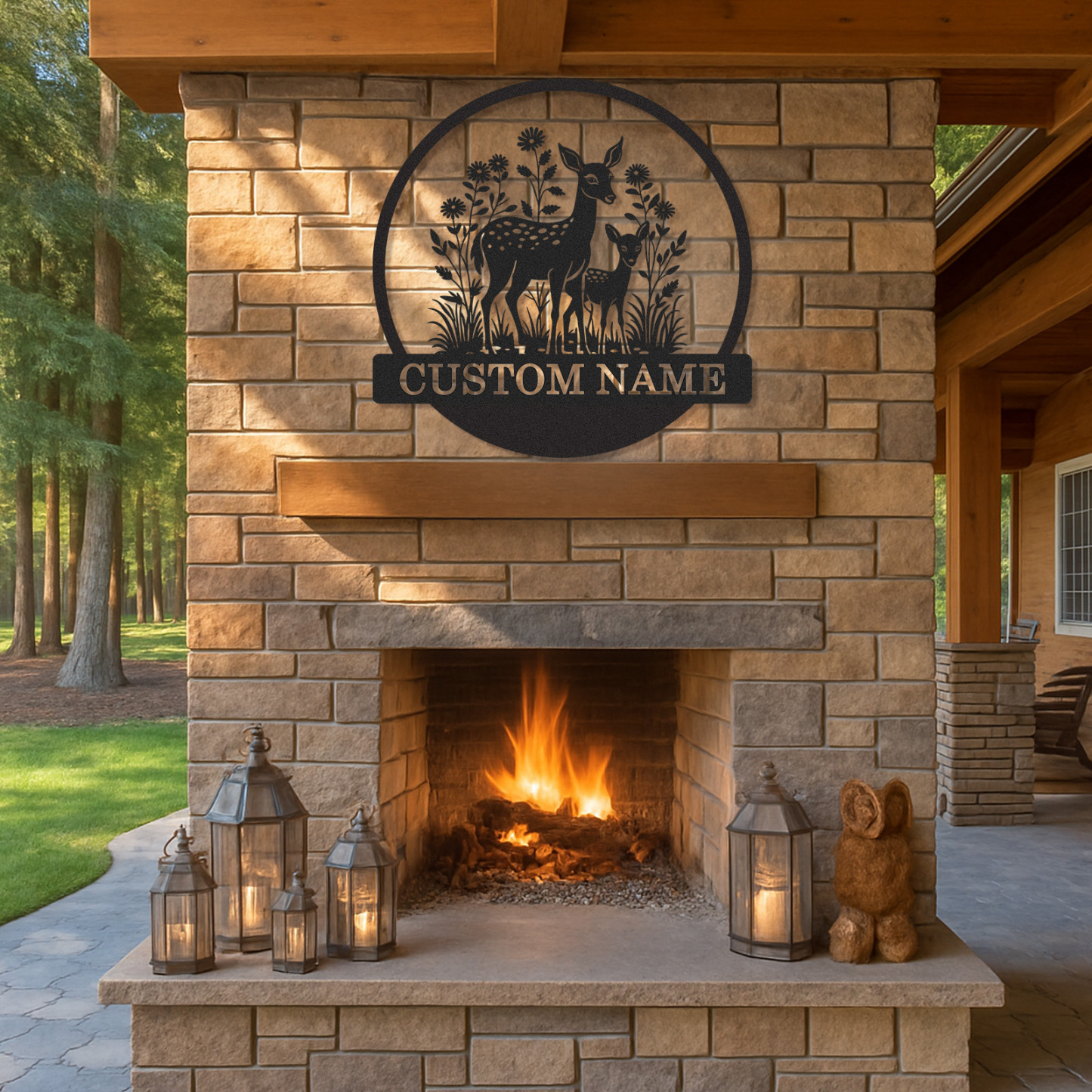 Woodland Deer Metal Sign Custom Name Garden Decor Gift for Moms or Animal Lovers