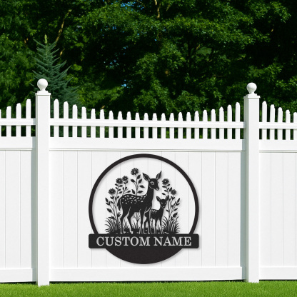 Woodland Deer Metal Sign Custom Name Garden Decor Gift for Moms or Animal Lovers