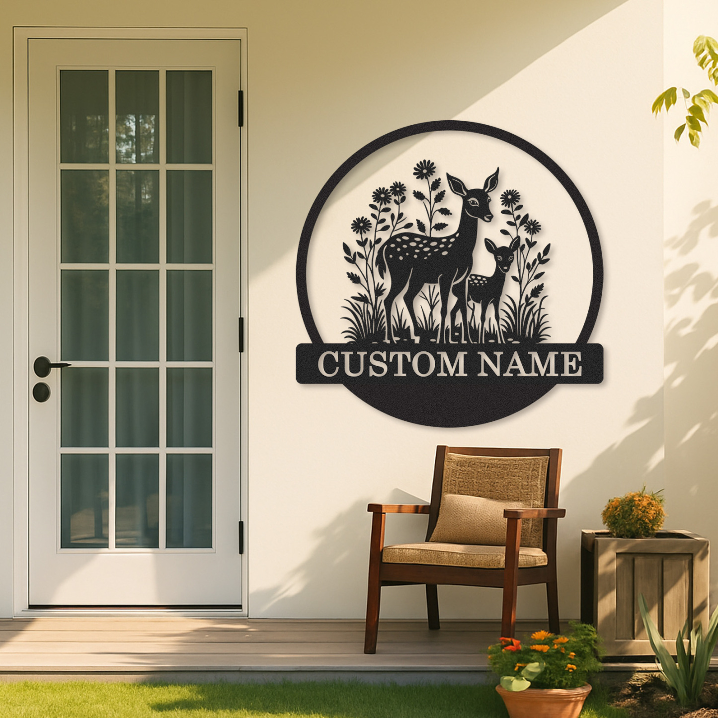 Woodland Deer Metal Sign Custom Name Garden Decor Gift for Moms or Animal Lovers