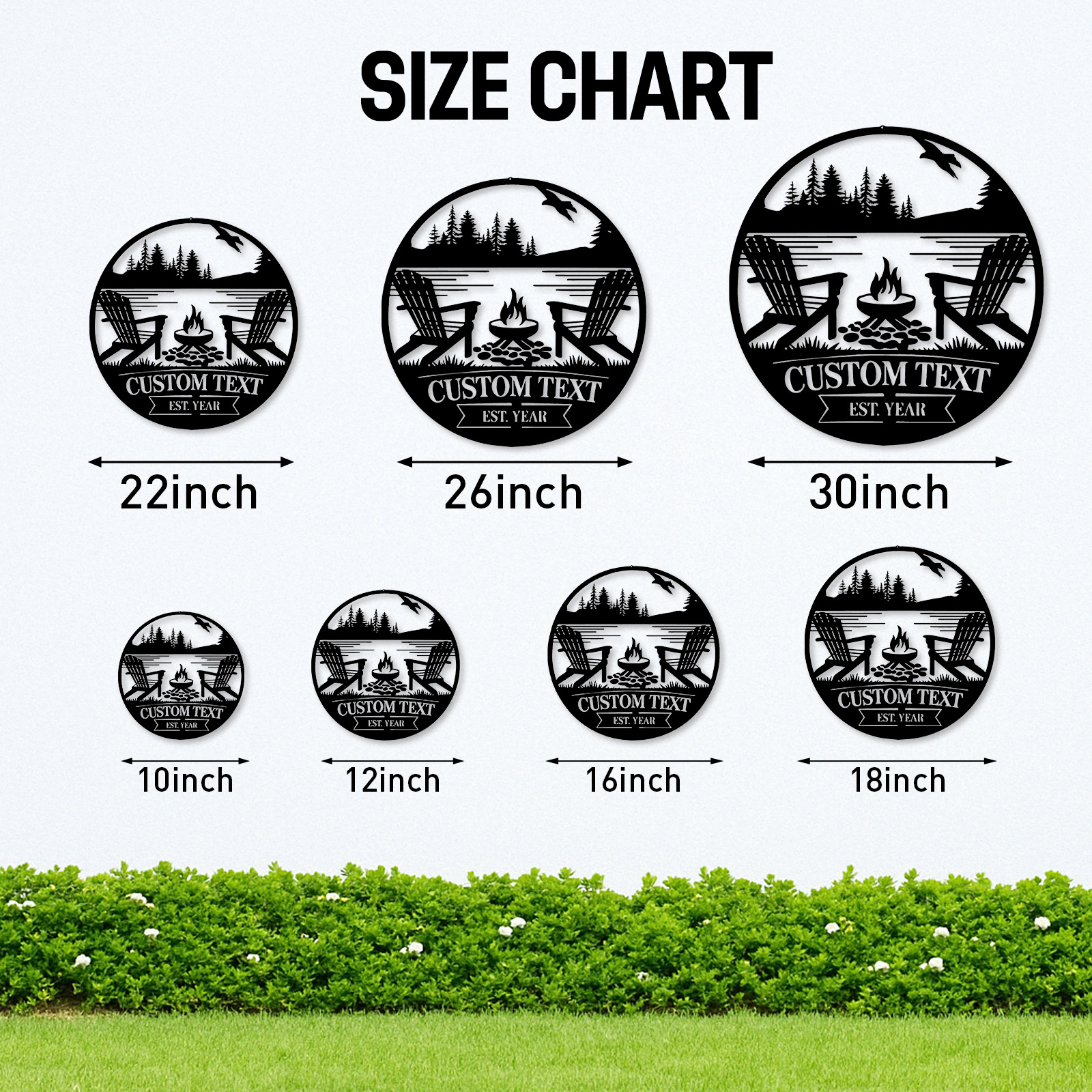 Custom Lakehouse Campfire Metal Sign, Personalized Forest Chair and Firepit Wall Art for Cabin, Backyard, or Porch Outdoor Decor