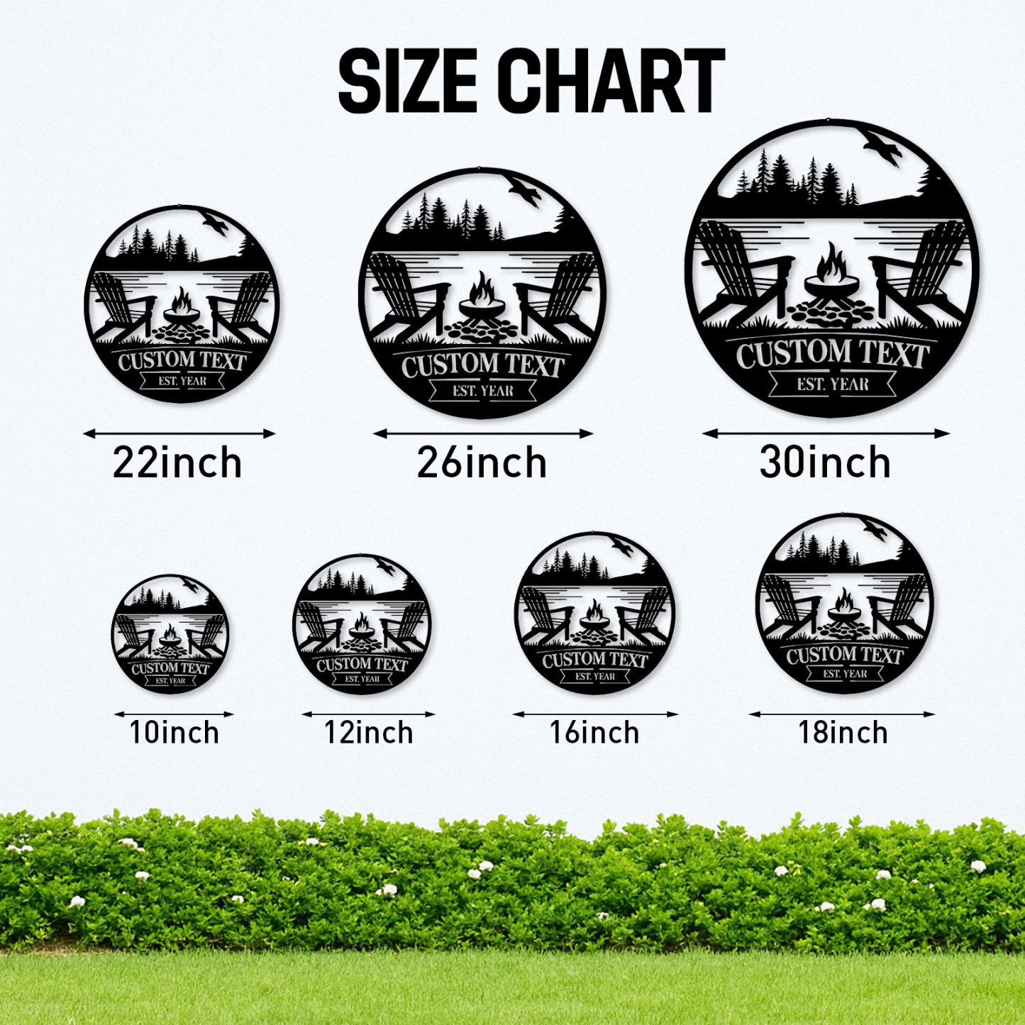 Custom Lakehouse Campfire Metal Sign, Personalized Forest Chair and Firepit Wall Art for Cabin, Backyard, or Porch Outdoor Decor