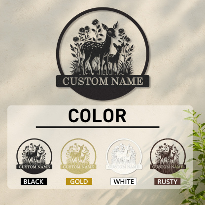 Woodland Deer Metal Sign Custom Name Garden Decor Gift for Moms or Animal Lovers