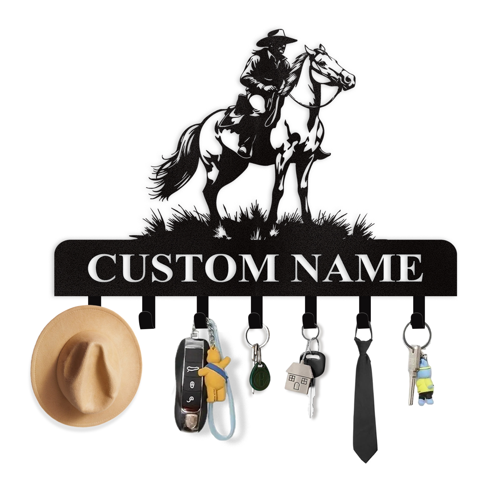 Personalized Cowboy Coat Hooks, Cowboy Boots Key Holder Wall Mount, Cl