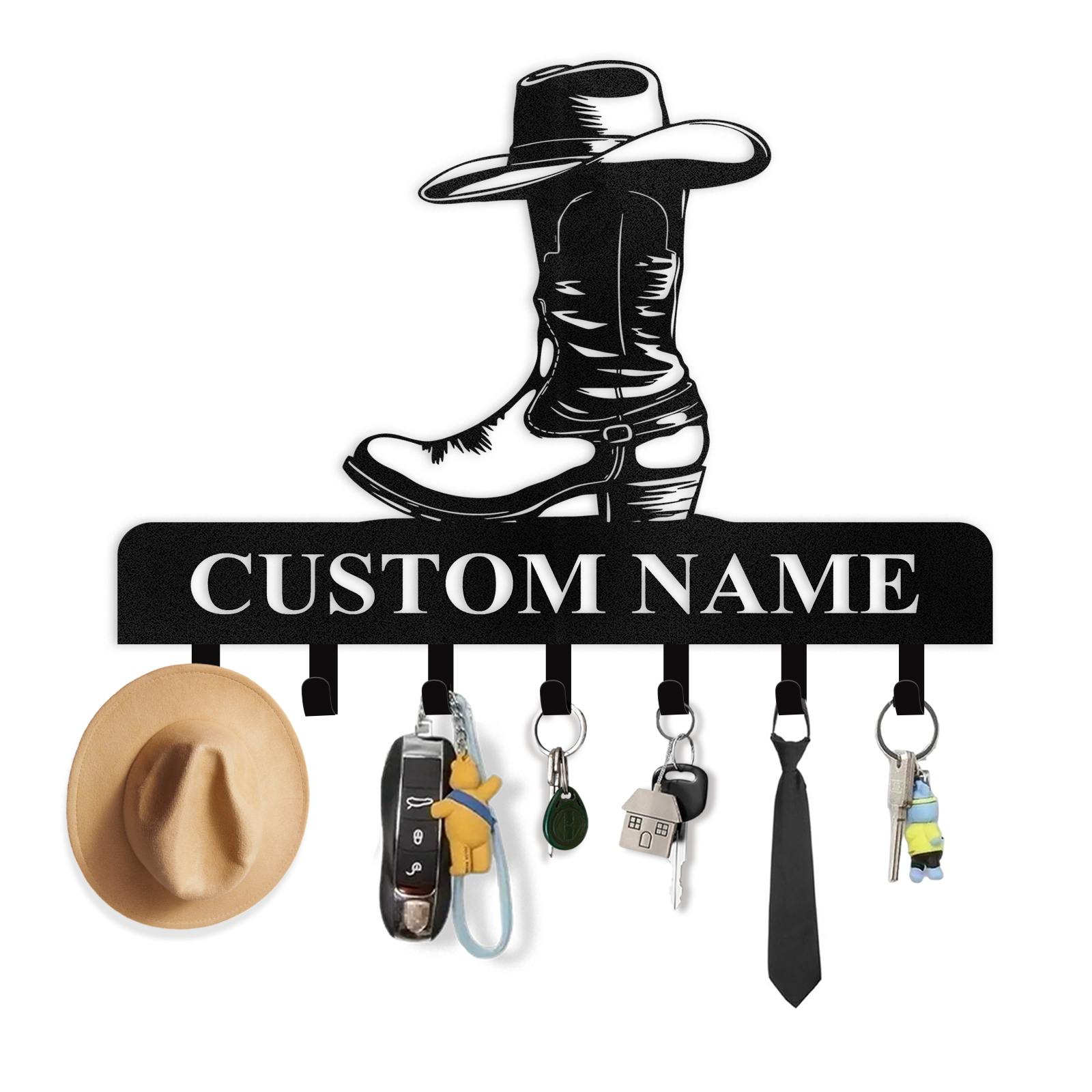 Personalized Cowboy Coat Hooks, Cowboy Boots Key Holder Wall Mount, Cl
