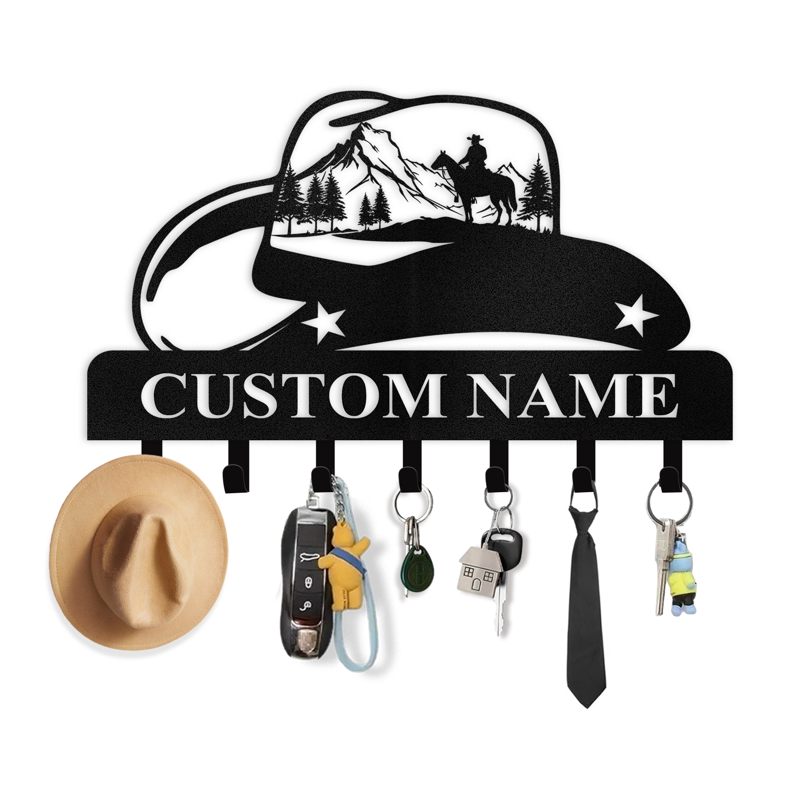 Personalized Cowboy Coat Hooks, Cowboy Boots Key Holder Wall Mount, Cl