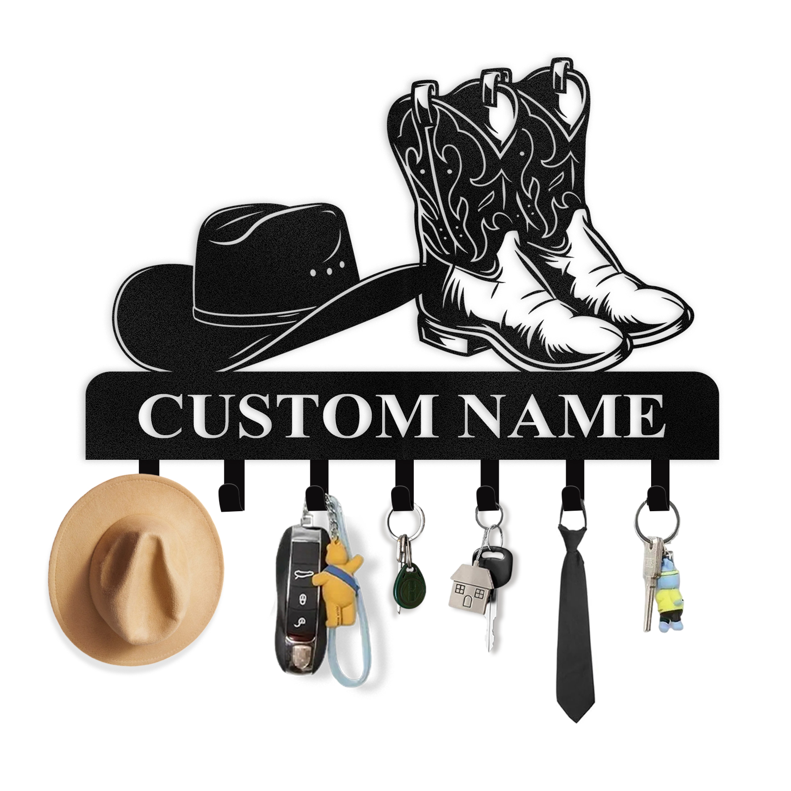 Personalized Cowboy Coat Hooks, Cowboy Boots Key Holder Wall Mount, Clothes Cowboy Hat Rack and Backpack Hanger, Western Wall Decor, Metal Key Rack Organizer for Living Room Bedroom Color06