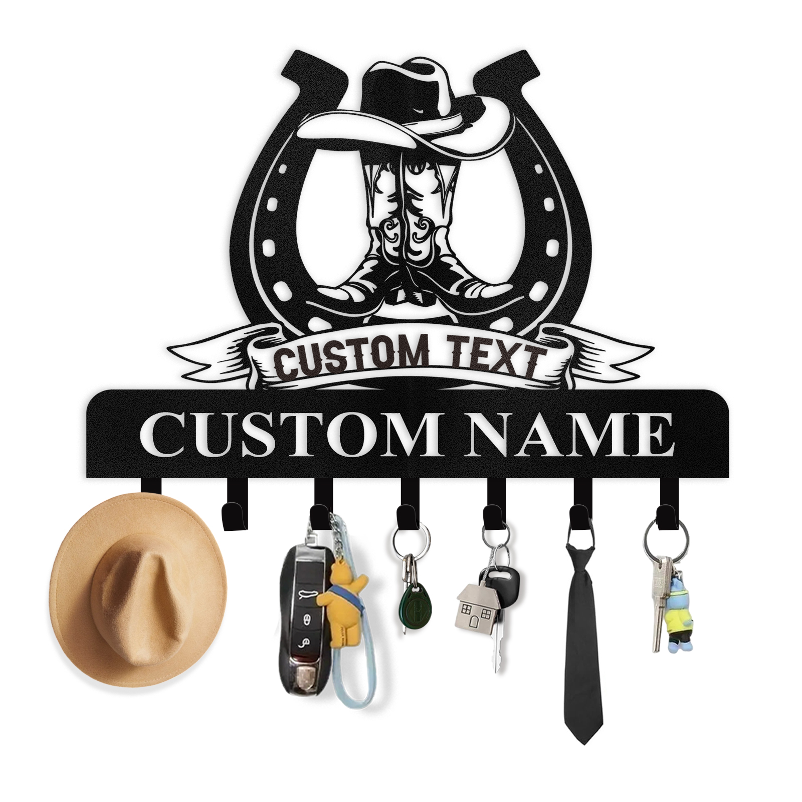 Personalized Cowboy Coat Hooks, Cowboy Boots Key Holder Wall Mount, Cl