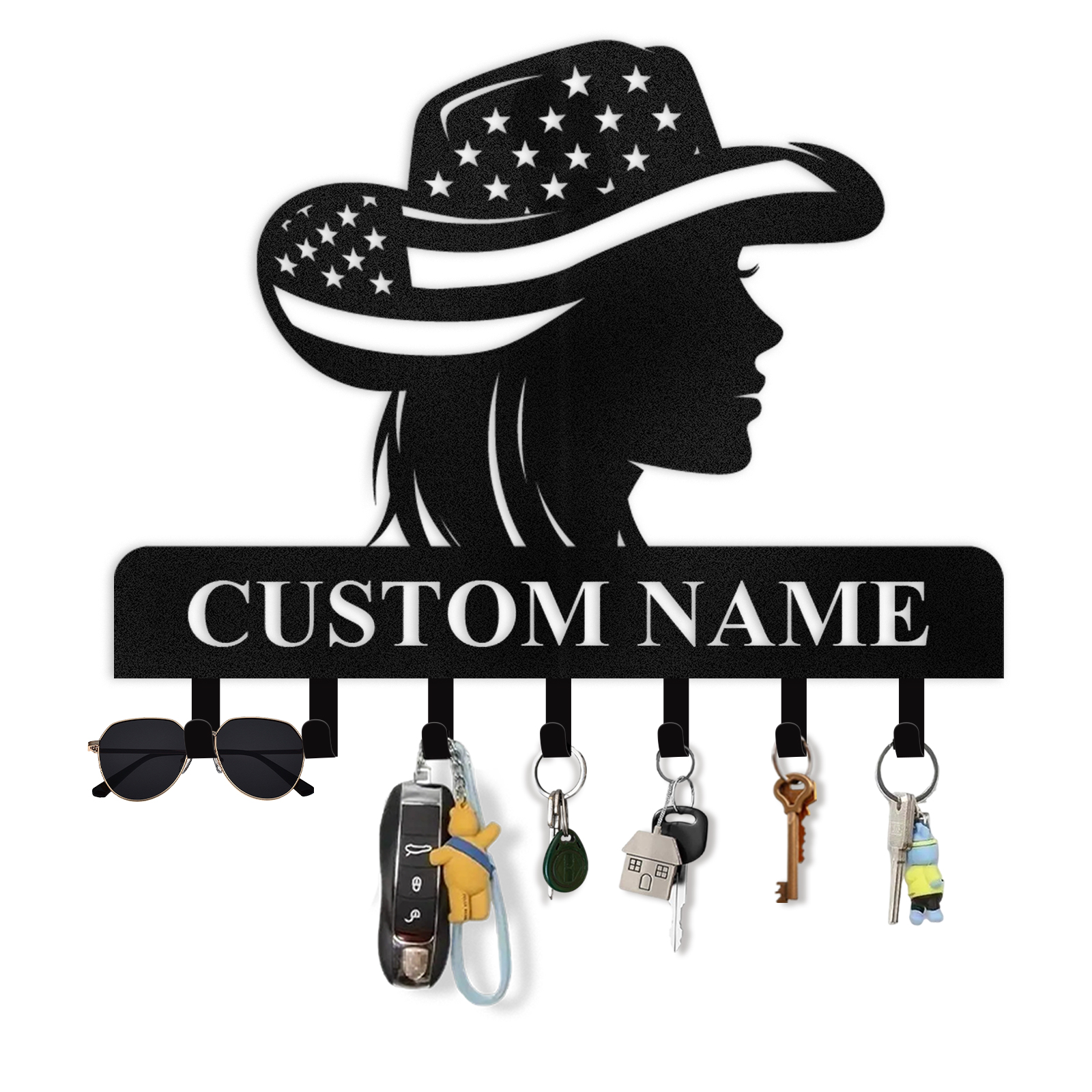 Personalized Cowgirl Metal Coat Hooks, Key Holder Wall Mount, Clothes Hat Key Rack Organizer, Western Wall Art, Key Hanger Wall Decor for Living Room Bedroom Kitchen Entryway Color06
