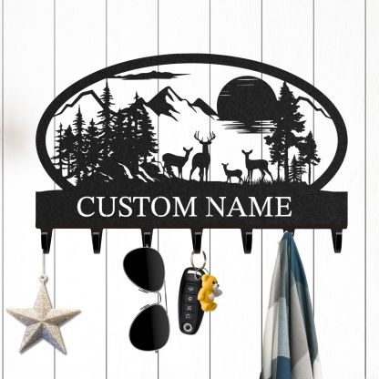 Personalized Key Holder for Wall, Custom Metal Deer Cabin Key Hooks with Name, Metal Jacket Holder Hooks Organizer Rack, Coat Hanger Decor for Kitchen, Entryway, Hallway, Office, Doorway