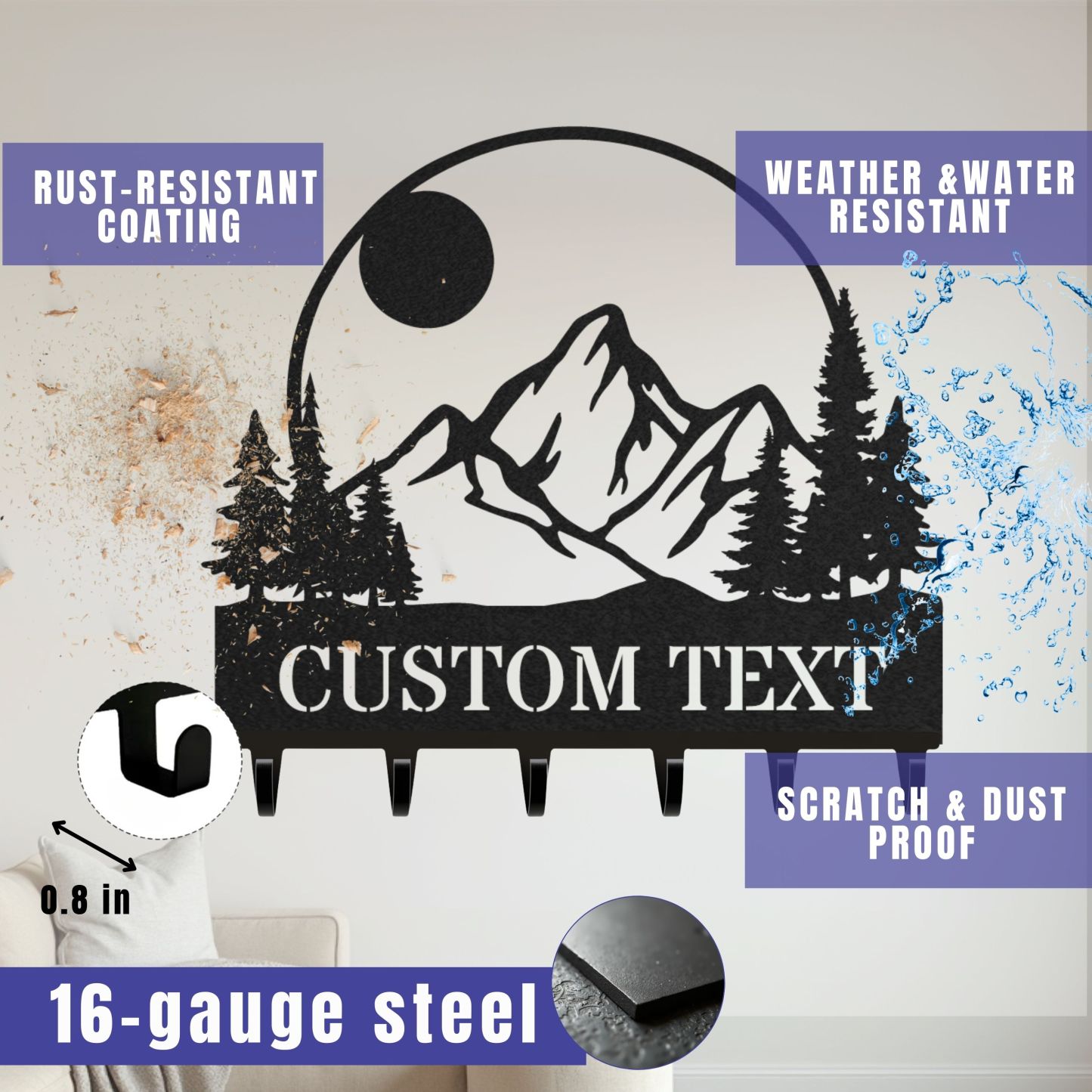 Personalized Key Holder for Wall, Custom Metal Forest Camp Cabin Key Hooks with Name, Metal Jacket Holder Hooks Organizer Rack, Coat Hanger Decor for Kitchen, Entryway, Hallway, Office, Doorway