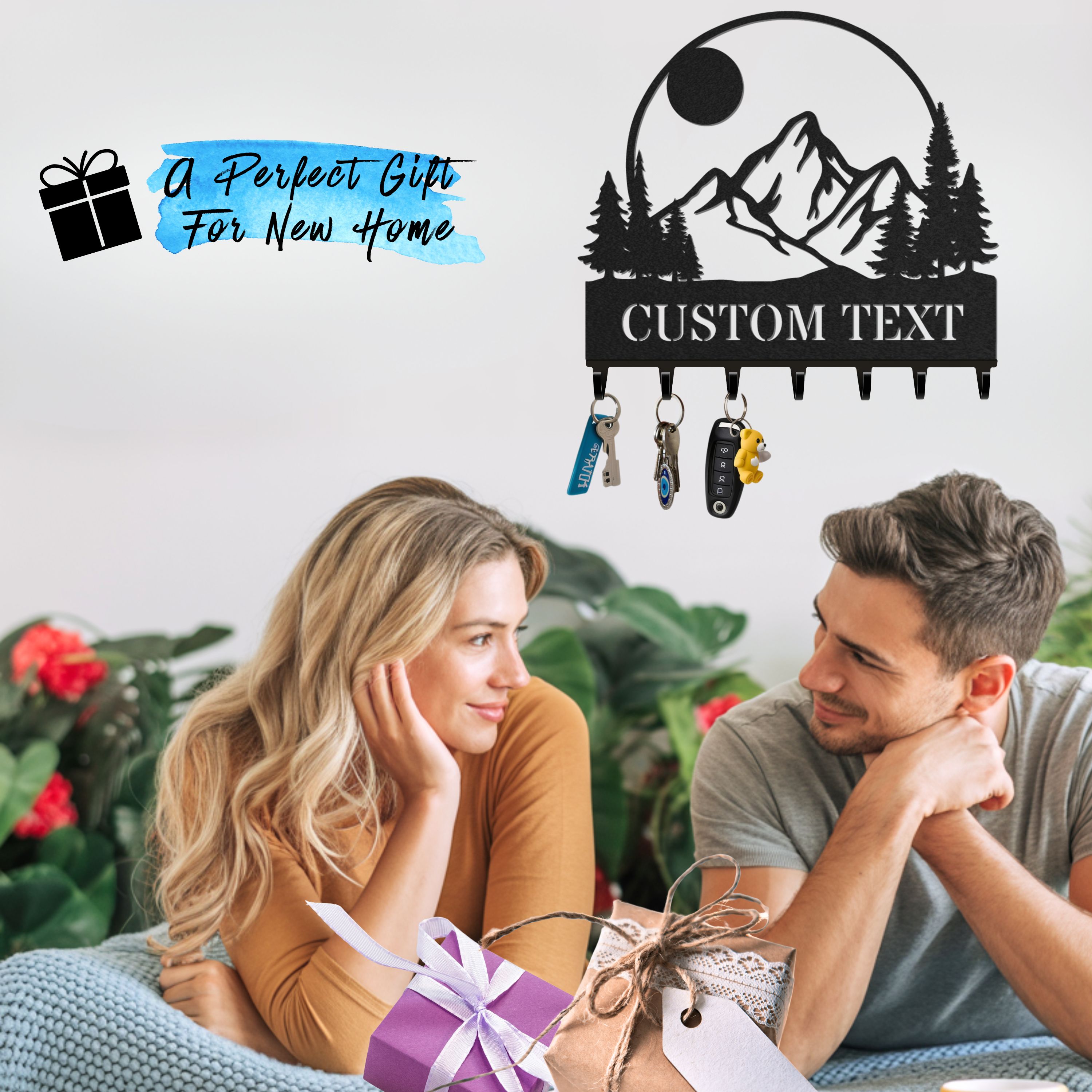 Personalized Key Holder for Wall, Custom Metal Forest Camp Cabin Key Hooks with Name, Metal Jacket Holder Hooks Organizer Rack, Coat Hanger Decor for Kitchen, Entryway, Hallway, Office, Doorway