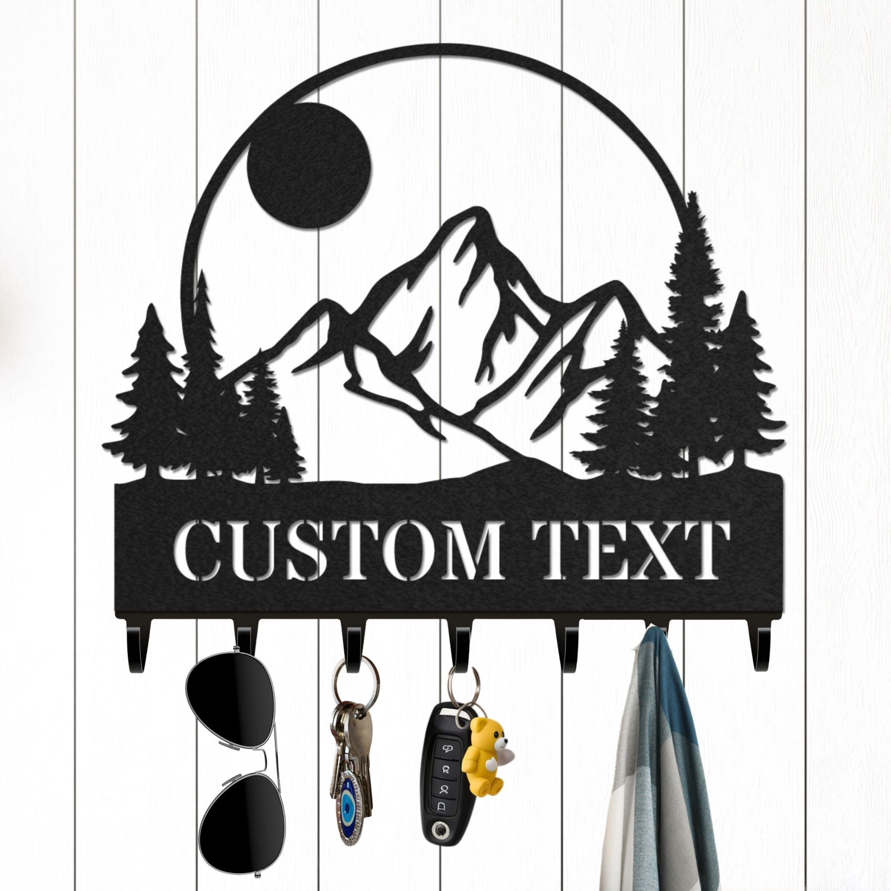 Personalized Key Holder for Wall, Custom Metal Forest Camp Cabin Key Hooks with Name, Metal Jacket Holder Hooks Organizer Rack, Coat Hanger Decor for Kitchen, Entryway, Hallway, Office, Doorway