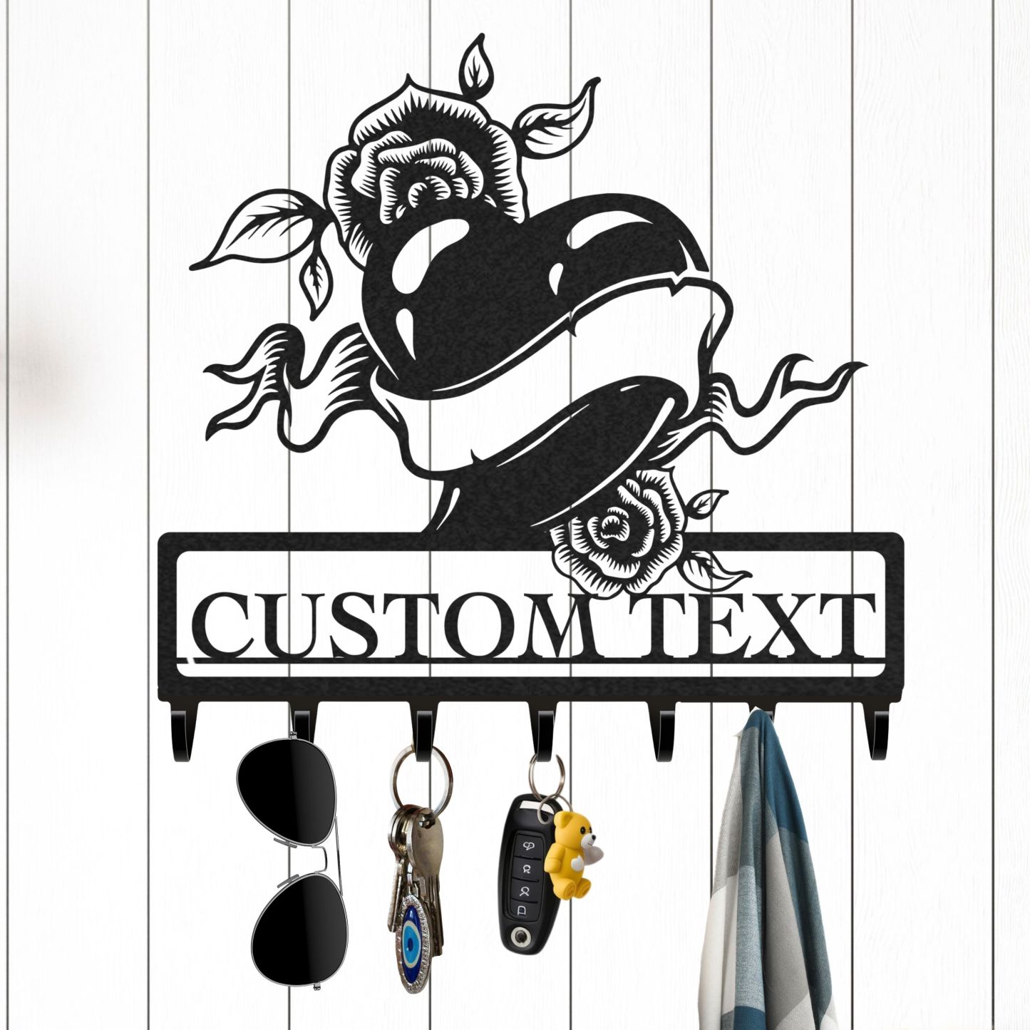 Personalized Key Holder for Wall, Custom Metal Forest Camp Cabin Key Hooks with Name, Metal Jacket Holder Hooks Organizer Rack, Coat Hanger Decor for Kitchen, Entryway, Hallway, Office, Doorway