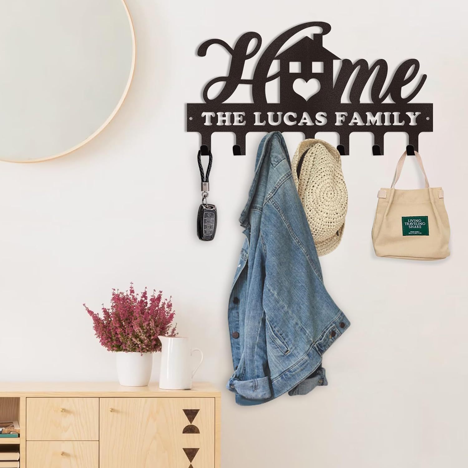 Custom Name Key Holder, Sweet Home Key Rack, Personalized Wall Decor for Home Organization-MetalsignX