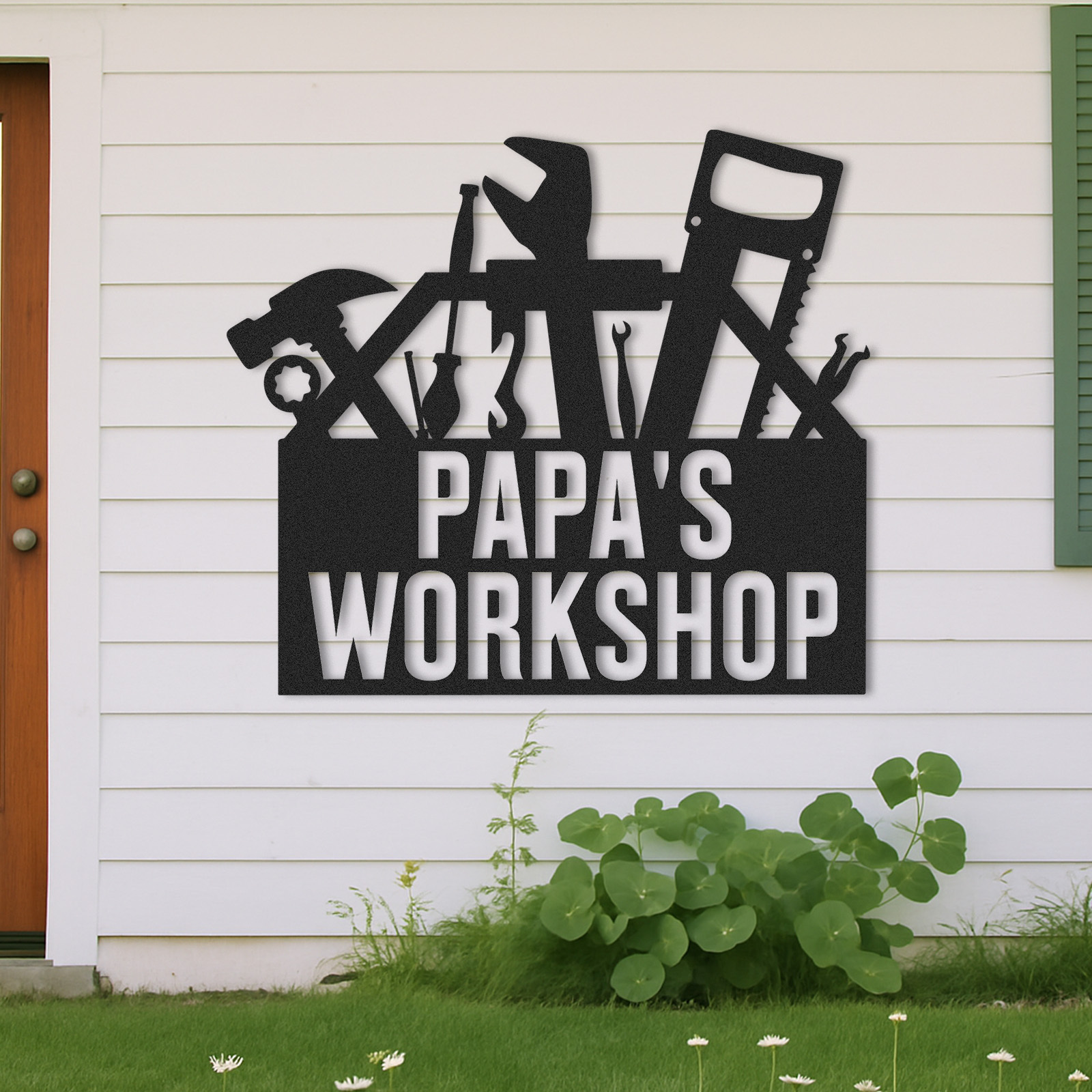 Papa's Workshop Tool Box Sign, Personalized Garage Metal Sign, Custom Workshop Decor for Dad, Father's Day Gift