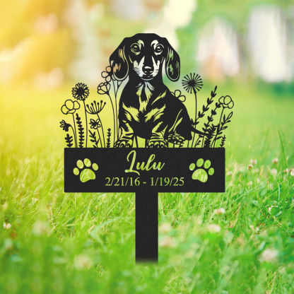 Custom Dachshund Memorial Garden Stake, Personalized Metal Dog Grave Marker with Name and Date