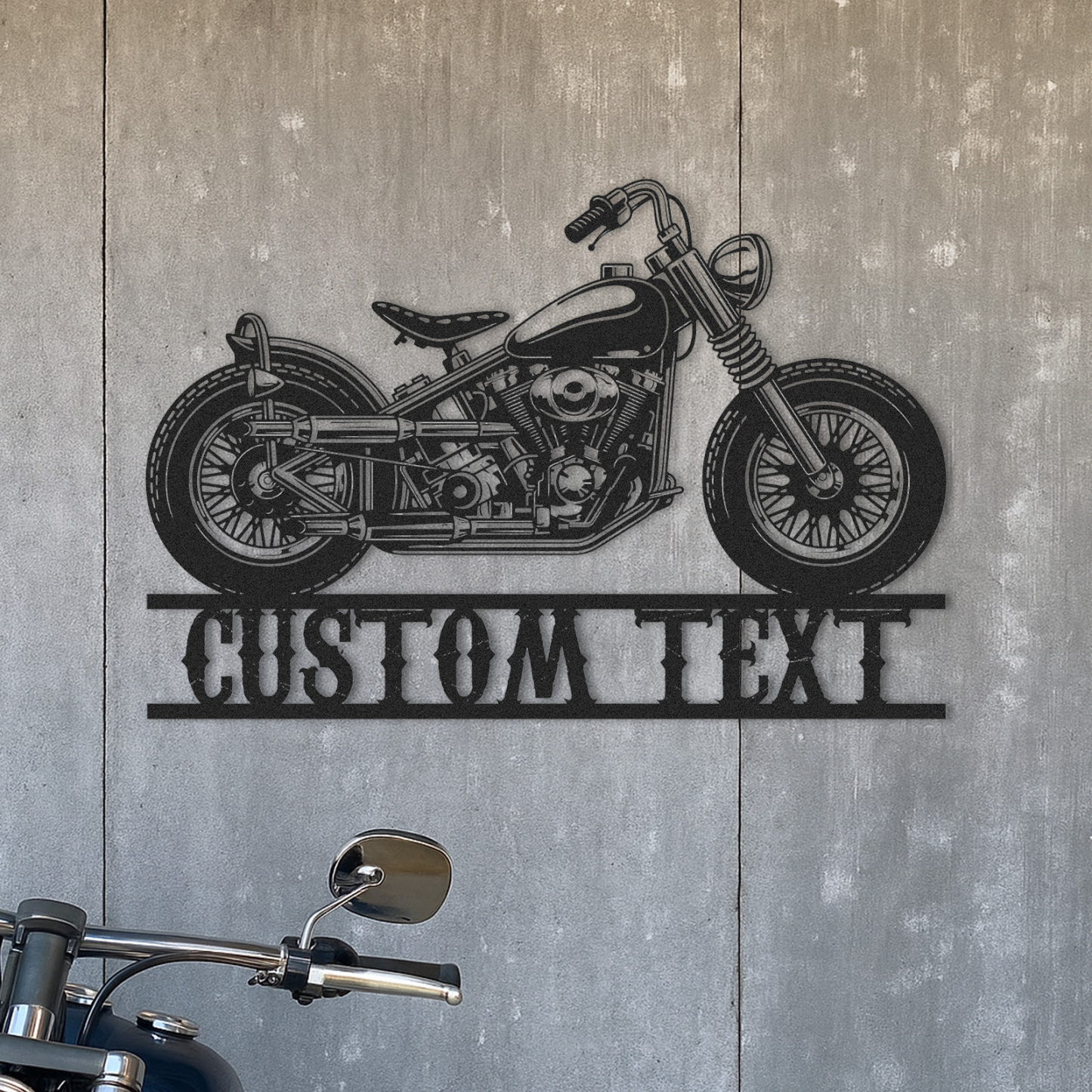 Custom Chopper Motorcycle Metal Wall Art Sign, Personalized Garage Decor, Retro Motorbike Name Plate, Gift for Bikers, Man Cave, Shop or Bar Decor