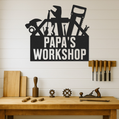 Papa's Workshop Tool Box Sign, Personalized Garage Metal Sign, Custom Workshop Decor for Dad, Father's Day Gift