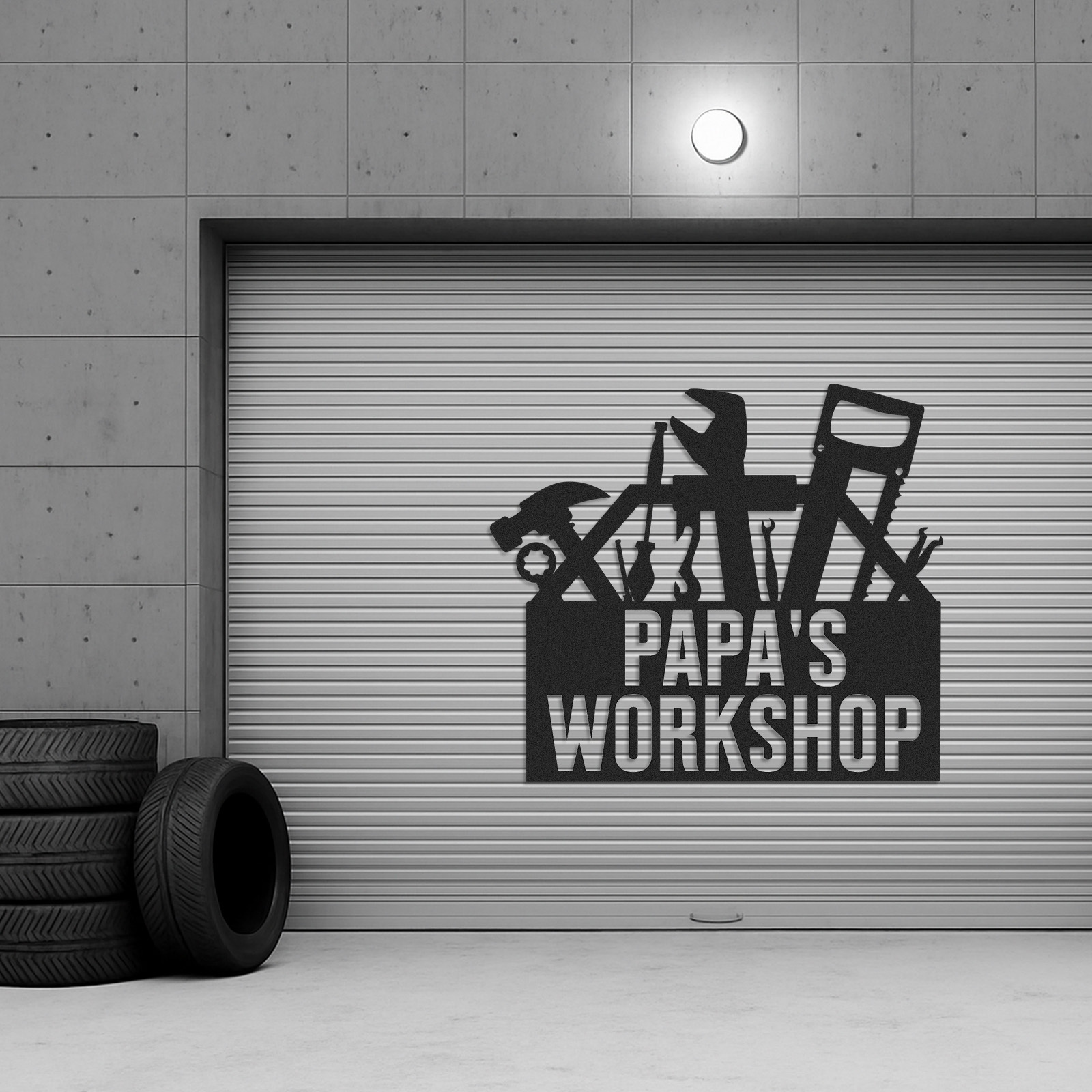 Papa's Workshop Tool Box Sign, Personalized Garage Metal Sign, Custom Workshop Decor for Dad, Father's Day Gift
