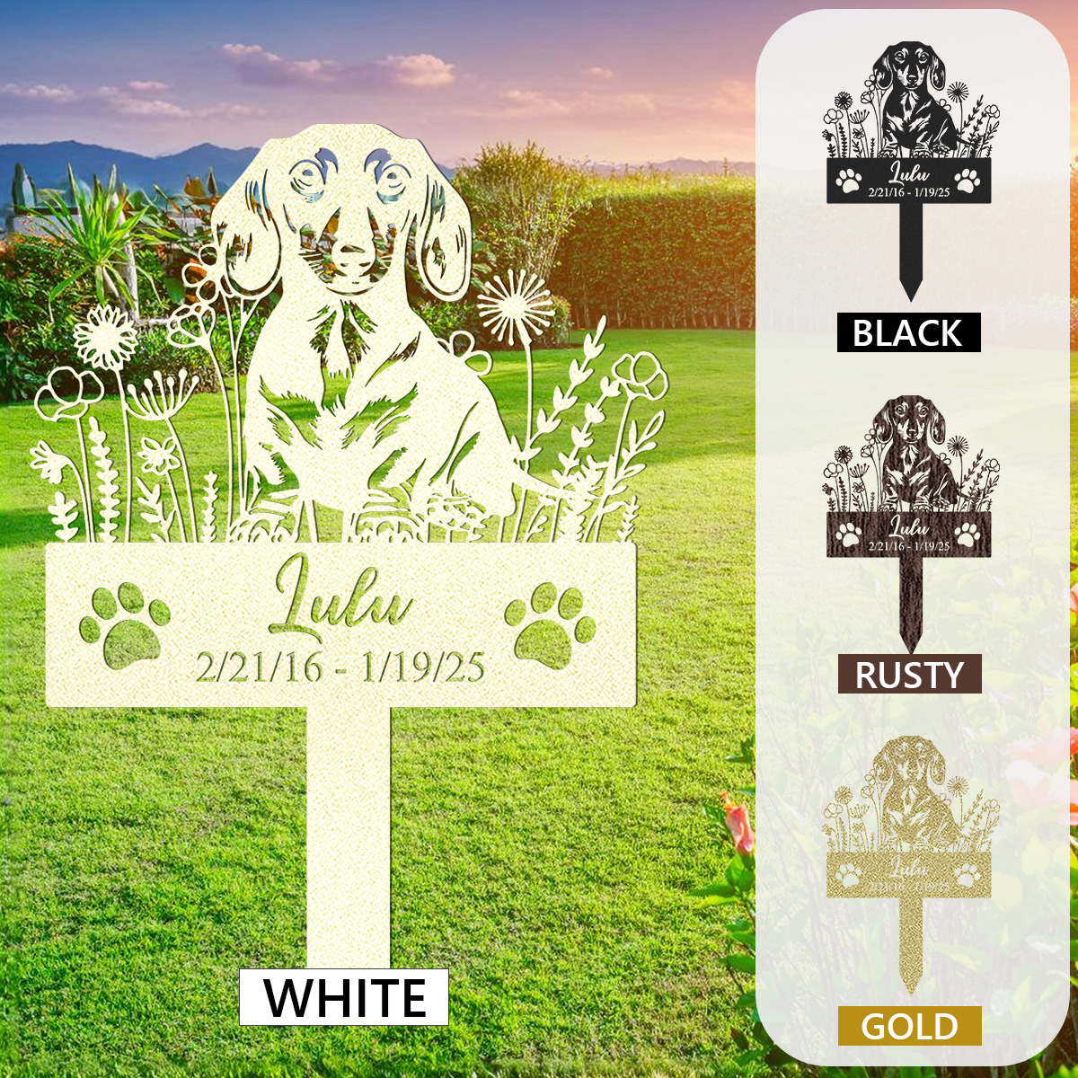 Custom Dachshund Memorial Garden Stake, Personalized Metal Dog Grave Marker with Name and Date