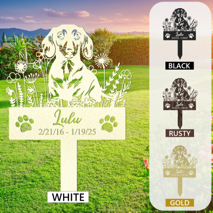 Custom Dachshund Memorial Garden Stake, Personalized Metal Dog Grave Marker with Name and Date