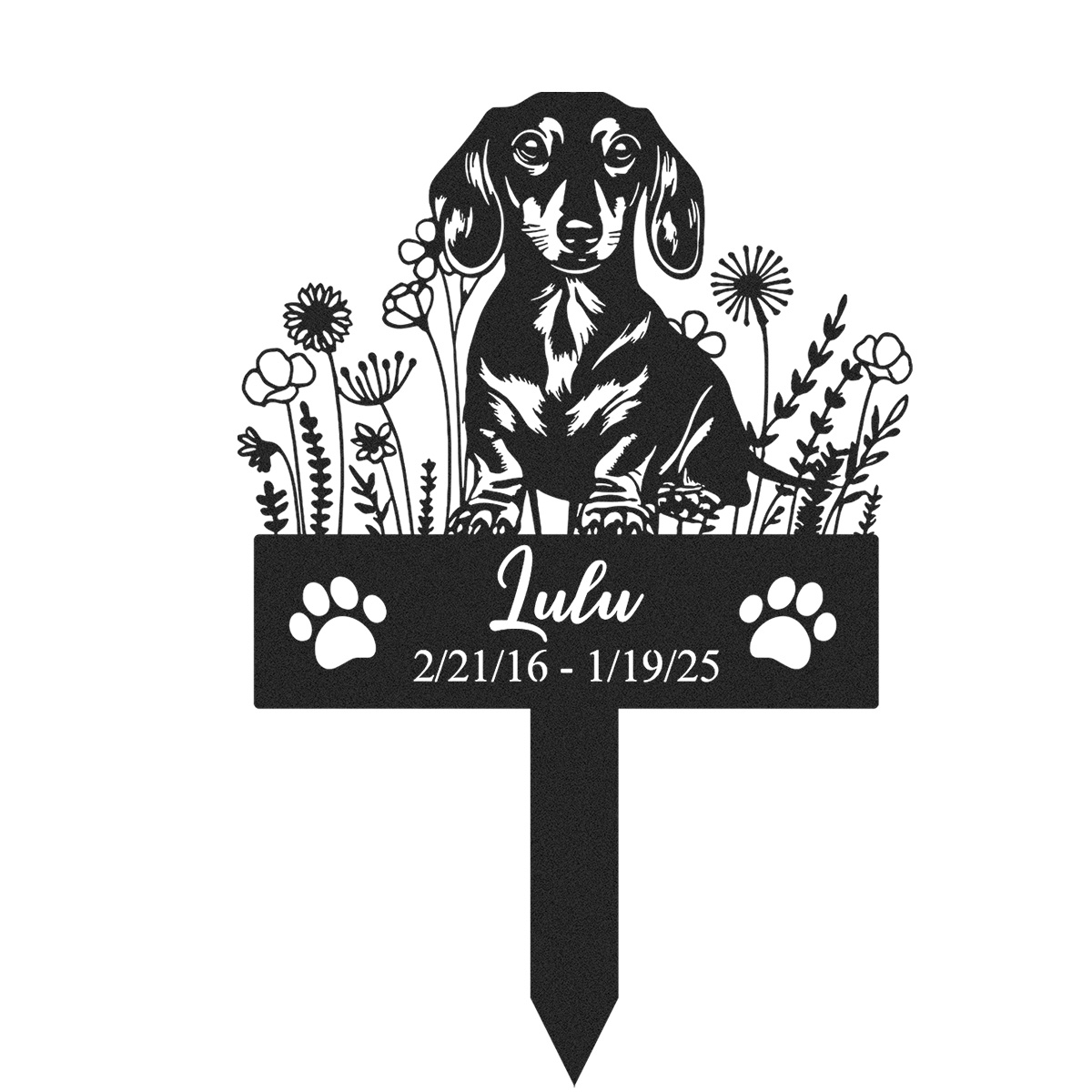 Custom Dachshund Memorial Garden Stake, Personalized Metal Dog Grave Marker with Name and Date