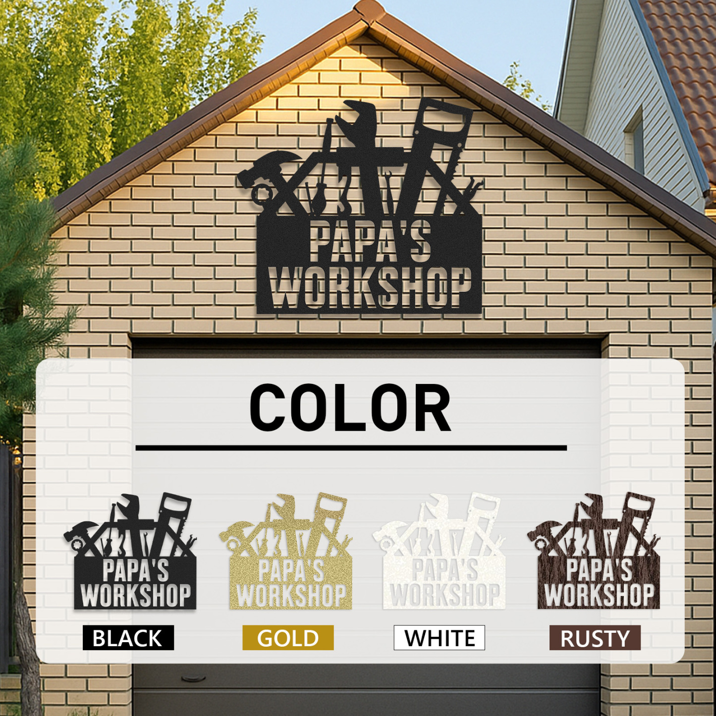 Papa's Workshop Tool Box Sign, Personalized Garage Metal Sign, Custom Workshop Decor for Dad, Father's Day Gift