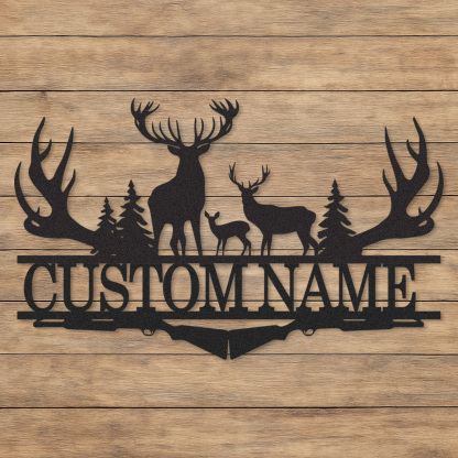 Custom Antler Deer Sign Metal Cabin Name Plaque for Hunters or Mountain Retreat Decor