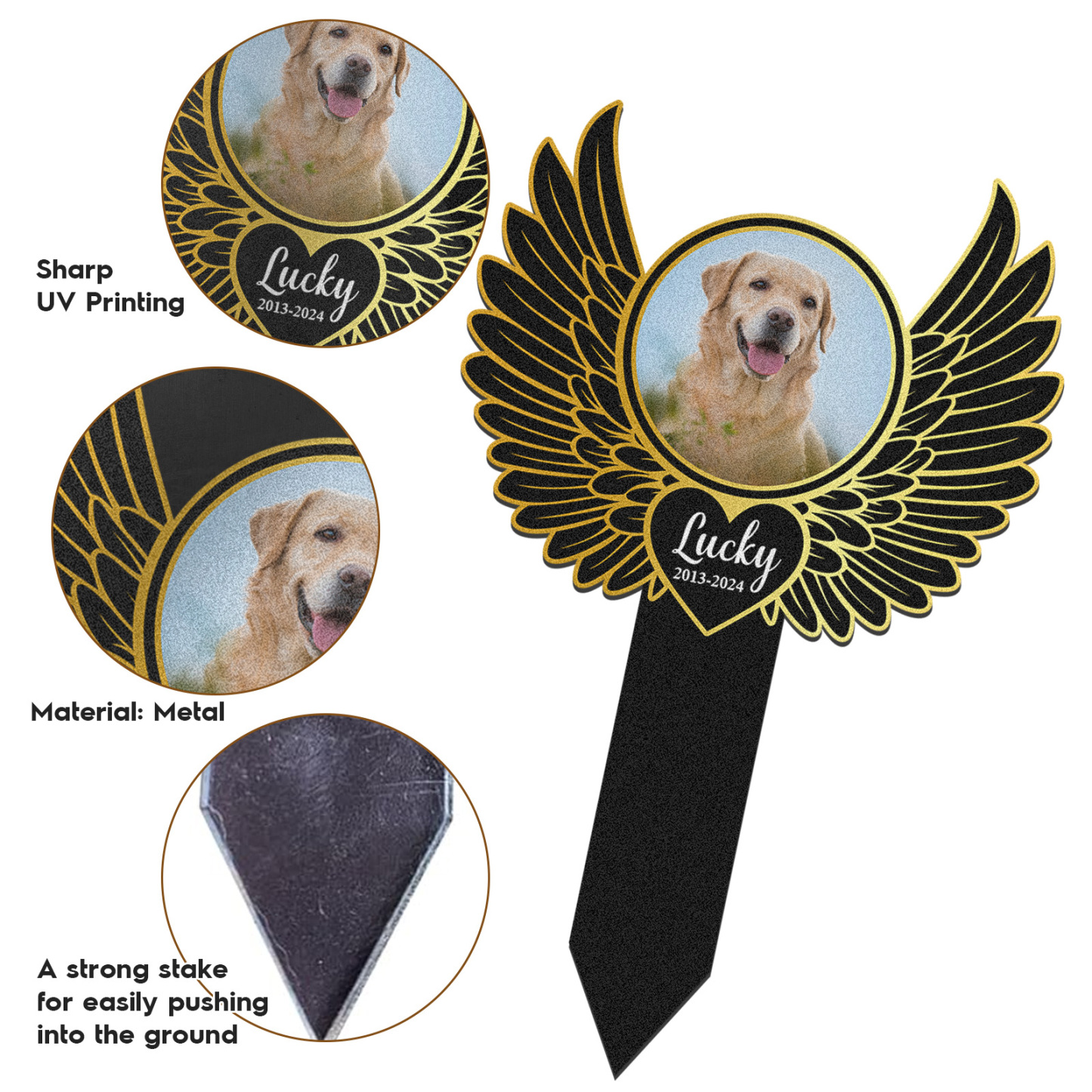 Custom Angel Wings Dog or Cat Memorial Stake, Personalized Garden Marker with Pet Photo and Name, Pet Loss Tribute Sign for Outdoor Remembrance