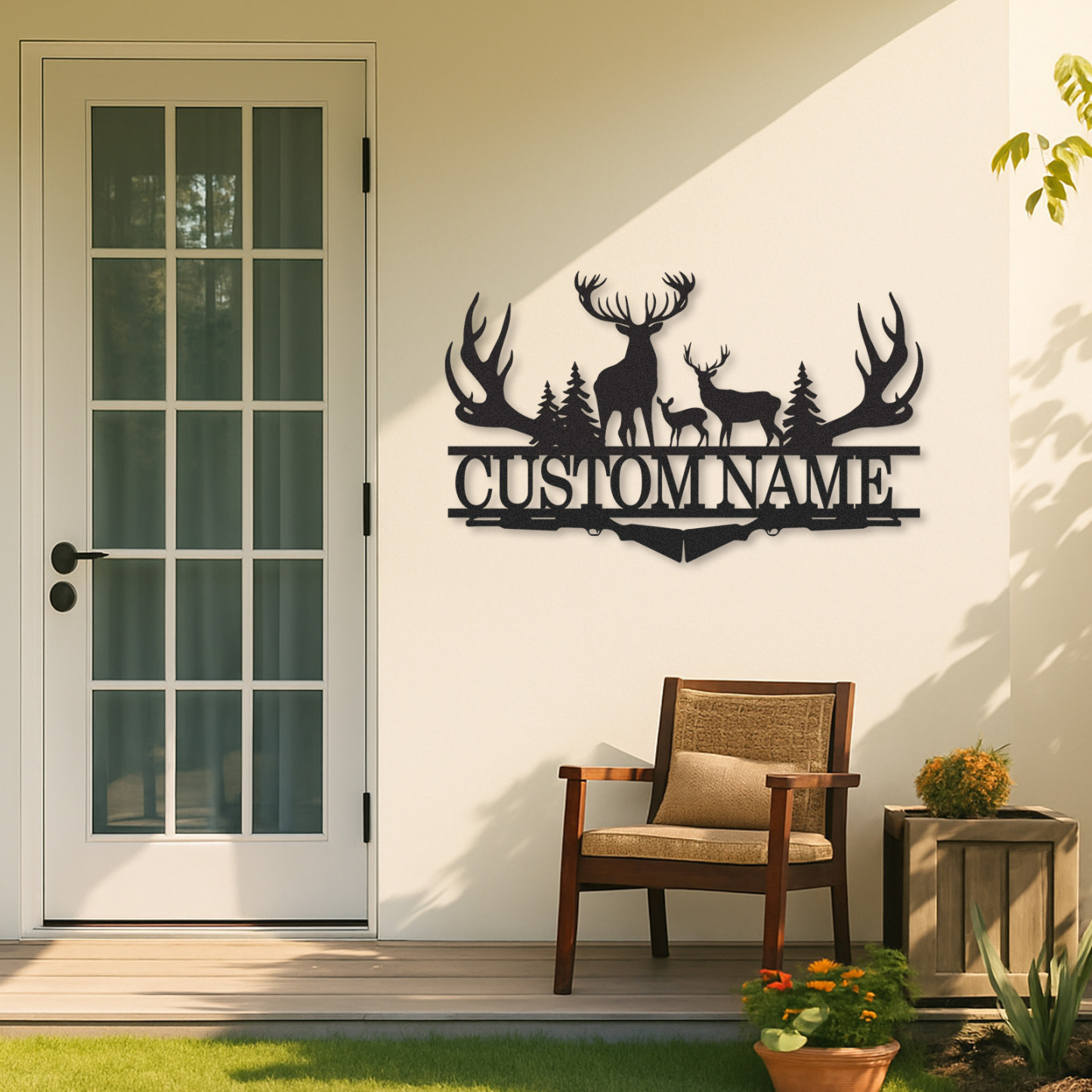 Custom Antler Deer Sign Metal Cabin Name Plaque for Hunters or Mountain Retreat Decor